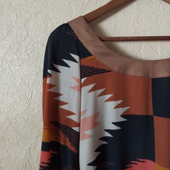 Judith March geometric patterned shift dress long sleeve mini Sz small - Picture 2 of 9